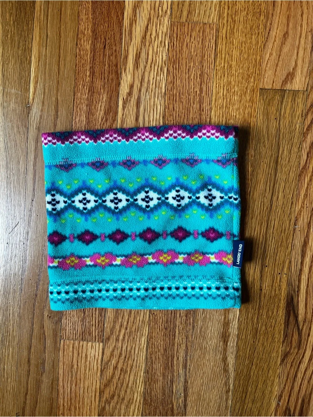 Lands' End Kids Turquoise Neck Warmer with Purple and Yellow Accents